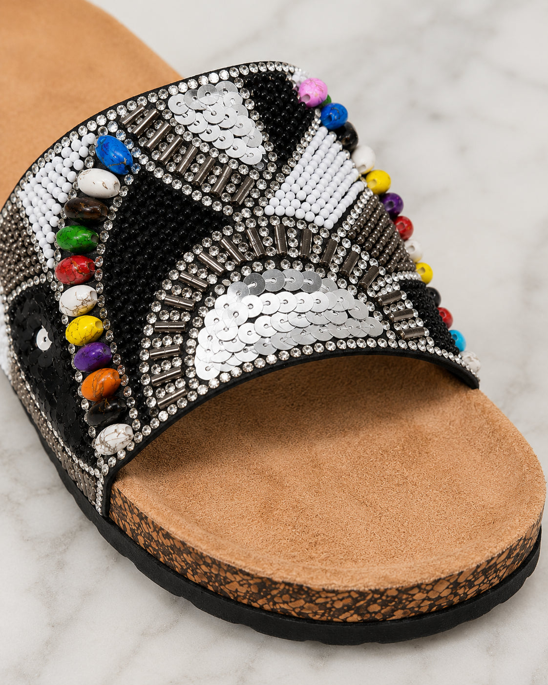 Ciabatte Slide Donna con Perline e Paillettes — Stile Bohémien