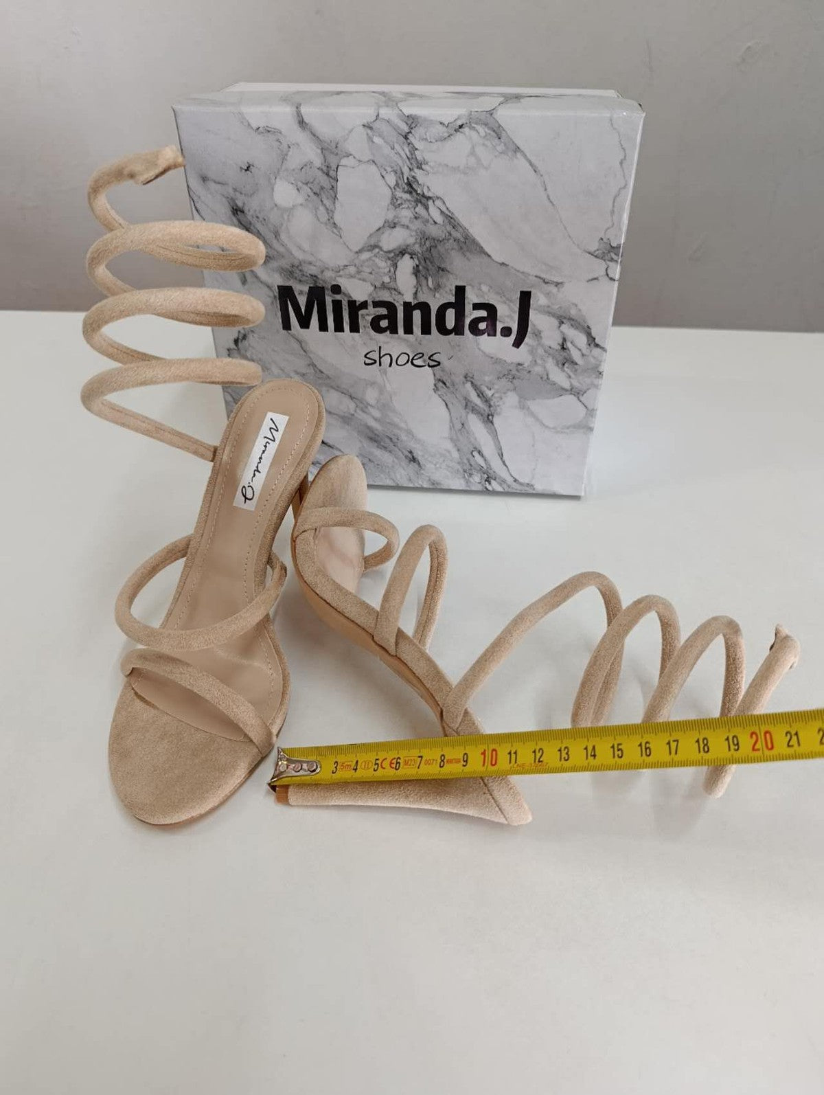 Sandali Tacco Alto Donna Beige — Stiletto a Spiral Wrap, Scarpe Eleganti con Cinturini