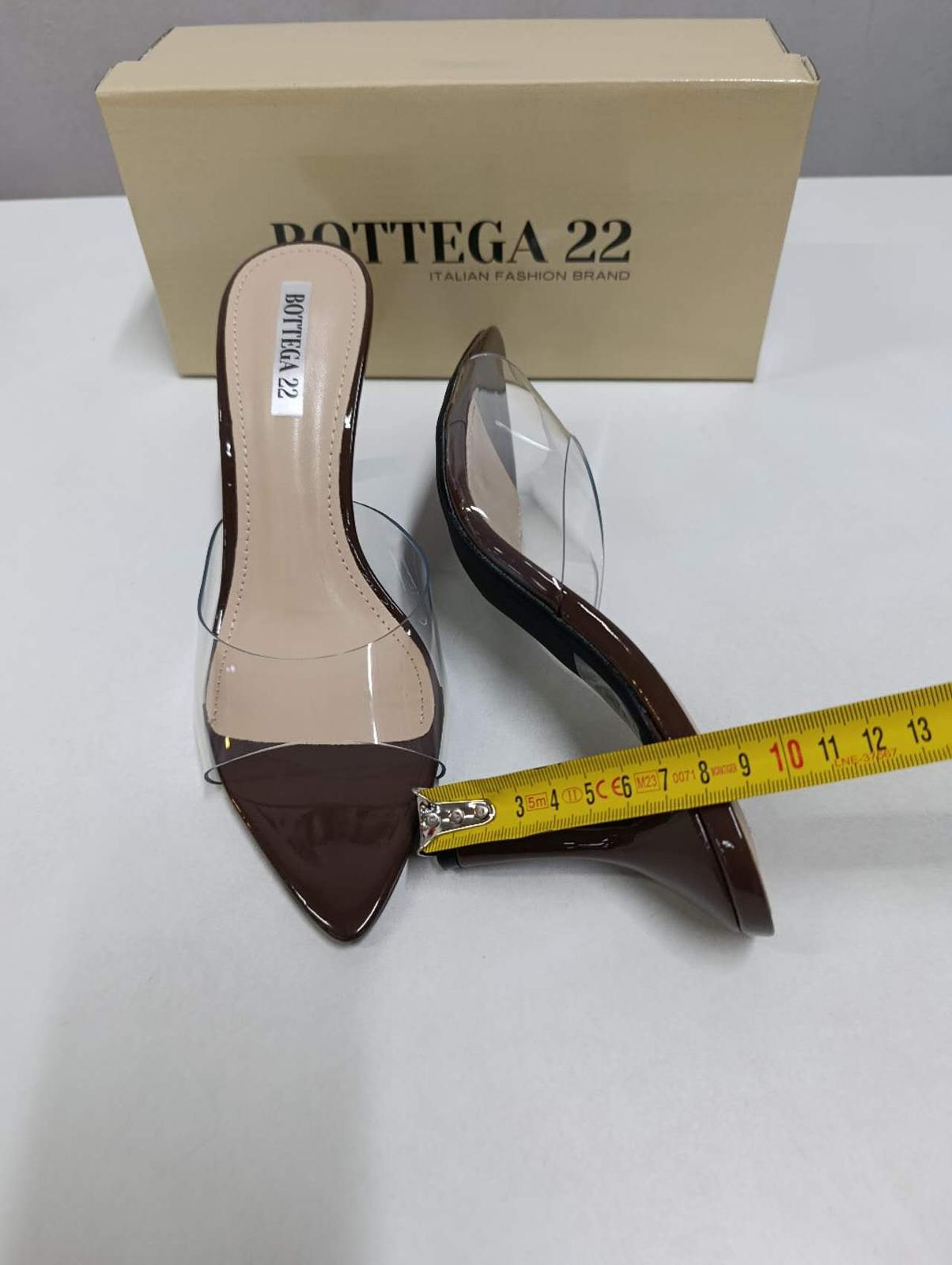 Mules Donna Punta Affilata Marrone Lucido con Inserti Trasparenti - Tacco Alto