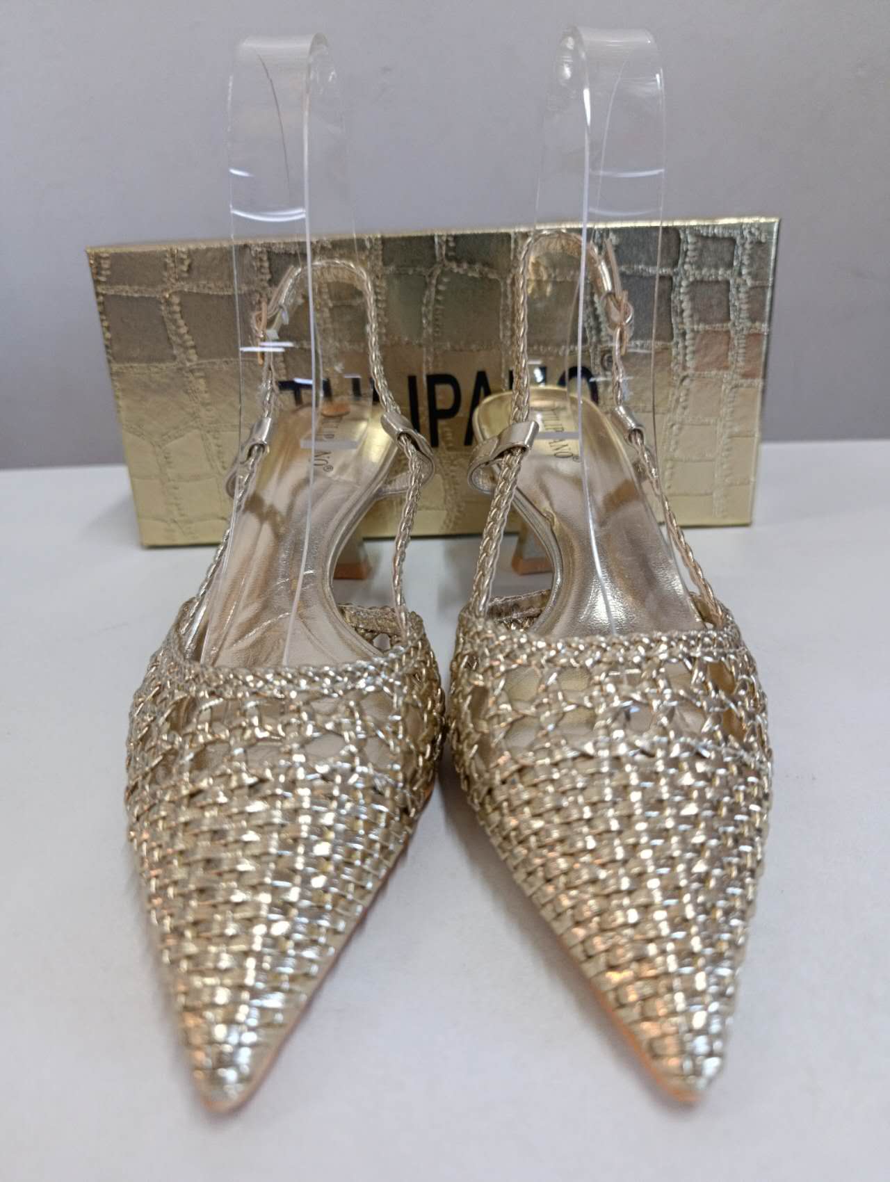 Slingback oro intracciate a punta