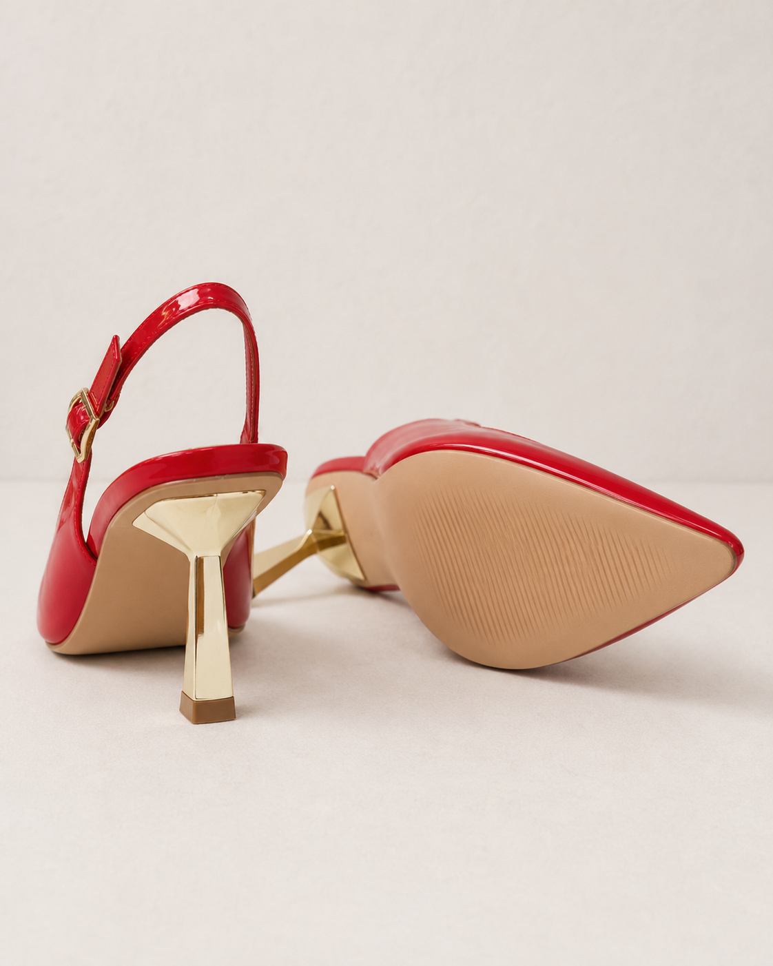 Décolleté slingback rosse lucide con tacco dorato – Scarpe eleganti da donna