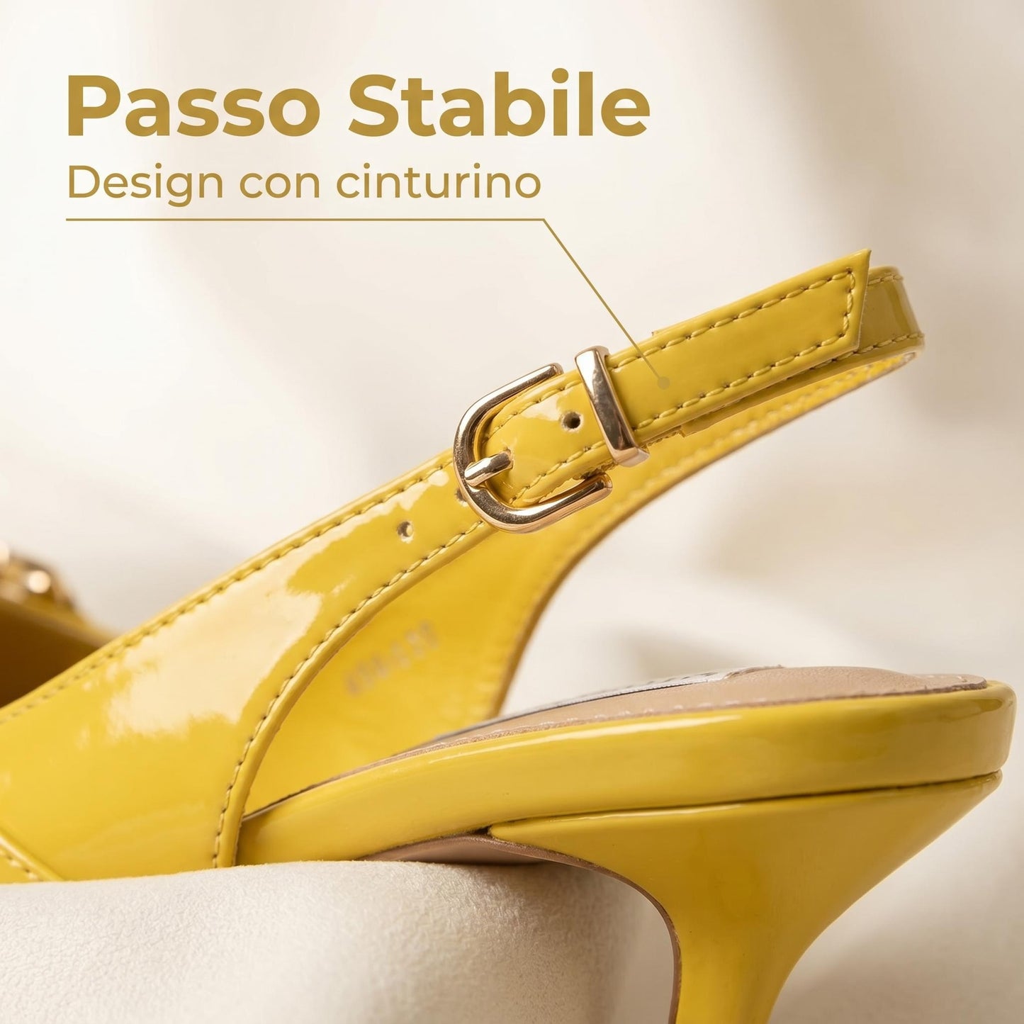 Décolleté Slingback Gialle in Vernice con Dettaglio Fibbia