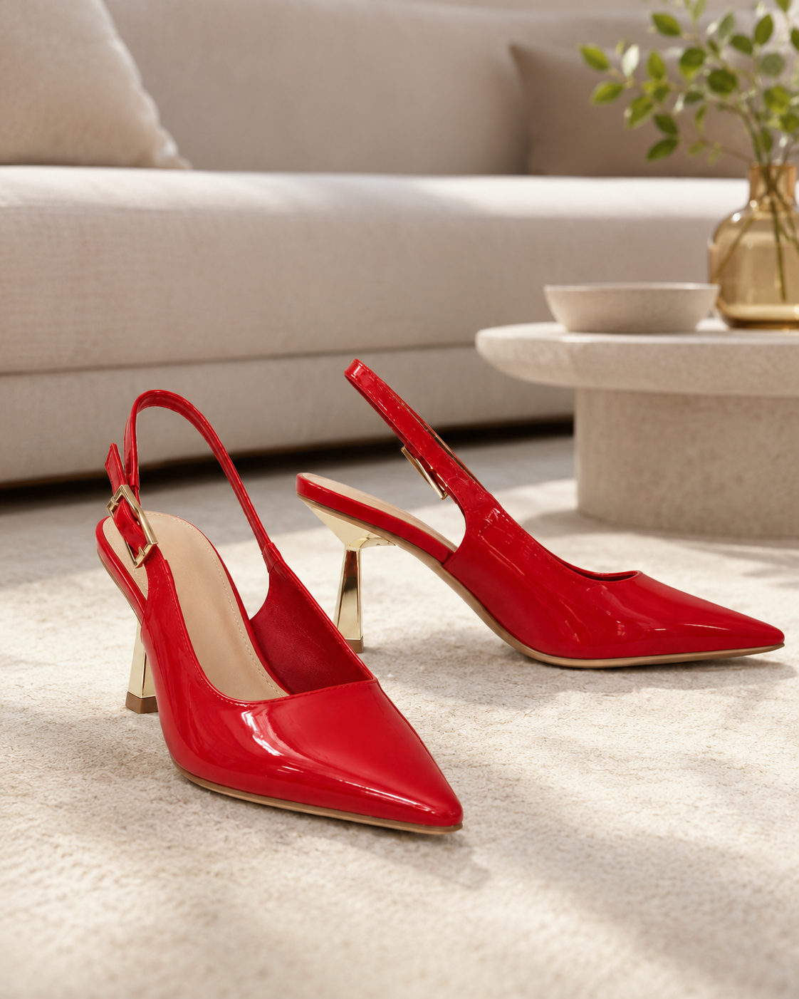Décolleté slingback rosse lucide con tacco dorato – Scarpe eleganti da donna