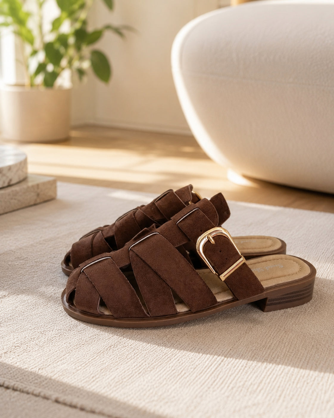 Sabot marrone effetto scamosciato fibbia dorata - Sweet Shoes - Vista 5