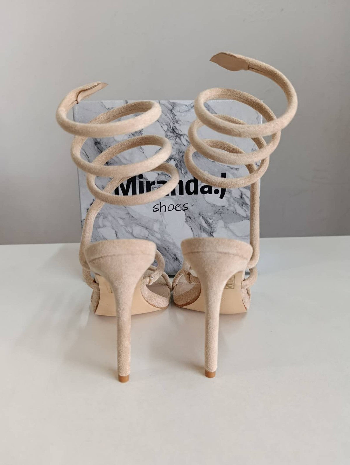 Sandali Tacco Alto Donna Beige — Stiletto a Spiral Wrap, Scarpe Eleganti con Cinturini