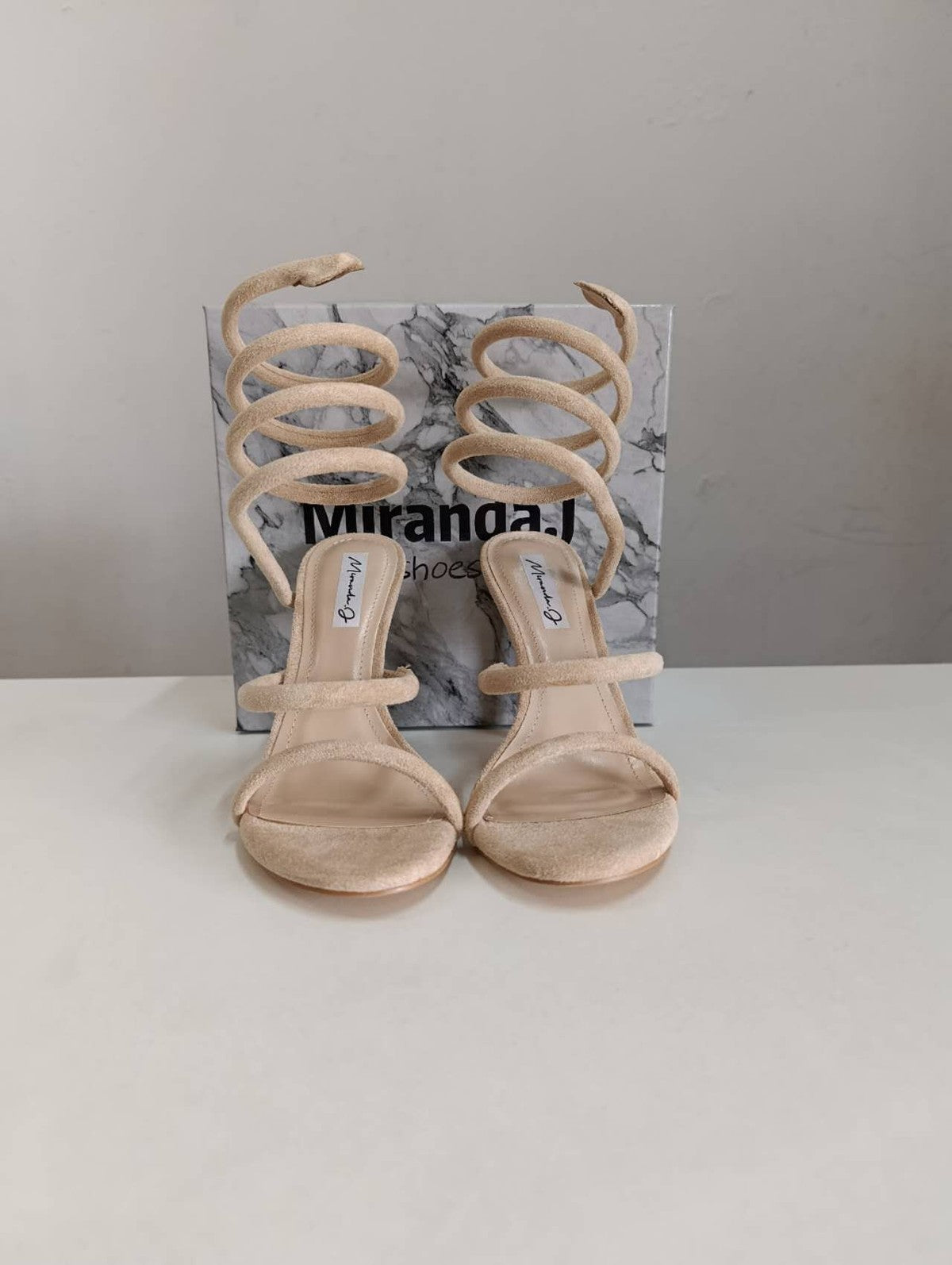 Sandali Tacco Alto Donna Beige — Stiletto a Spiral Wrap, Scarpe Eleganti con Cinturini