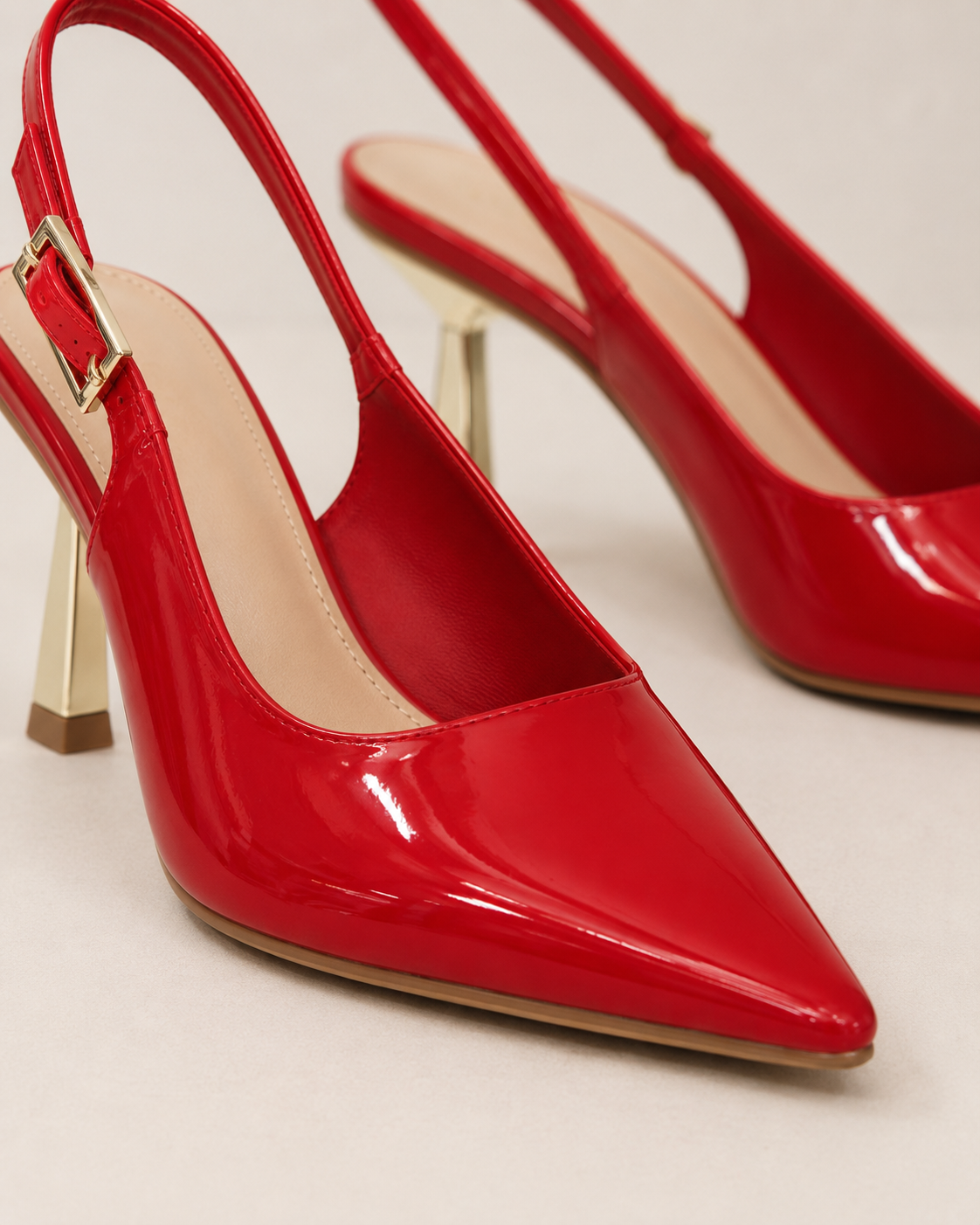 Décolleté slingback rosse lucide con tacco dorato – Scarpe eleganti da donna