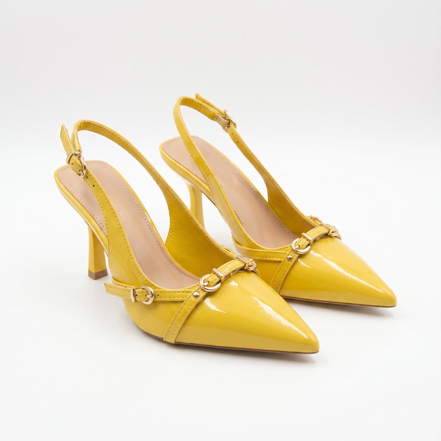 Décolleté Slingback Gialle in Vernice con Dettaglio Fibbia