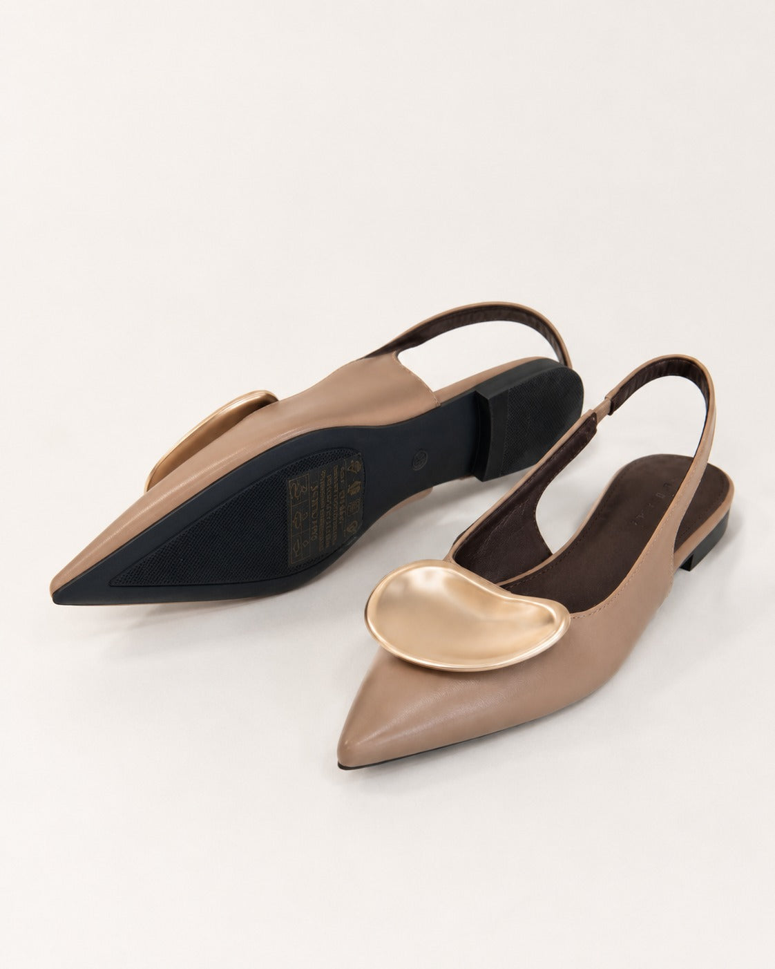 slingback donna khaki a punta con decorazione dorata